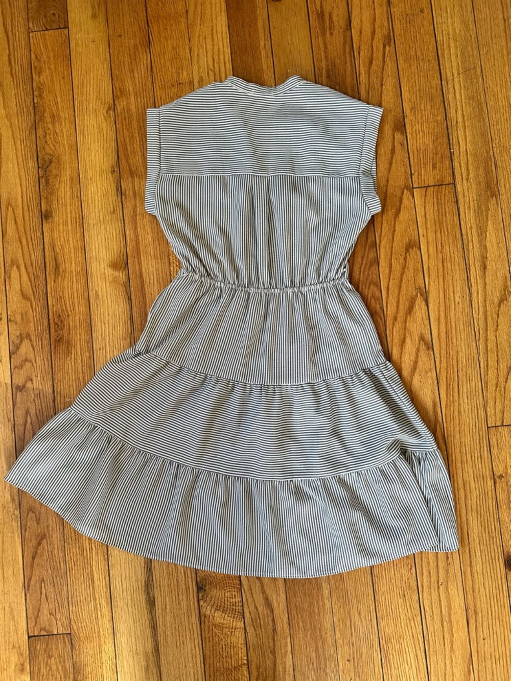 V-Neck Striped Tiered Dress - Navy & White - Picture 3 of 8